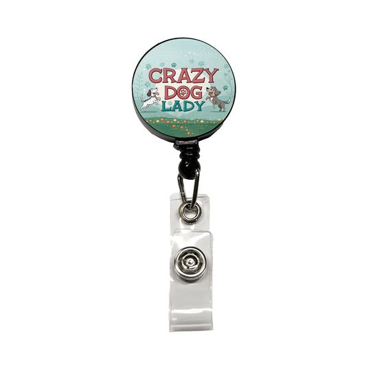 Crazy Dog Lady Funny Cartoon Retractable ID Key Card Name Tag Badge Holder with Clip