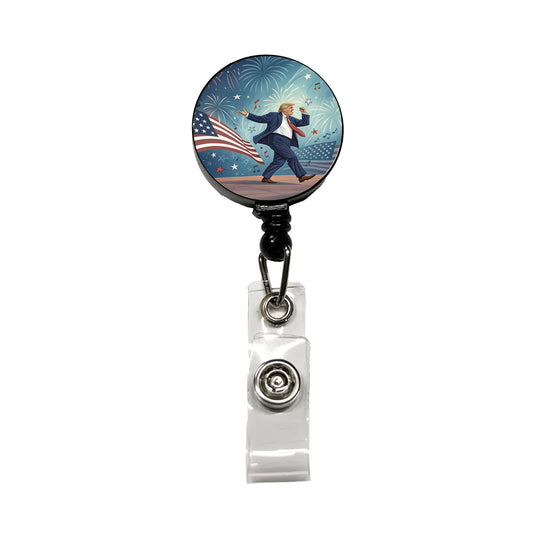 Dancing Patriotic Donald Trump Funny Retractable ID Key Card Name Tag Badge Holder with Clip