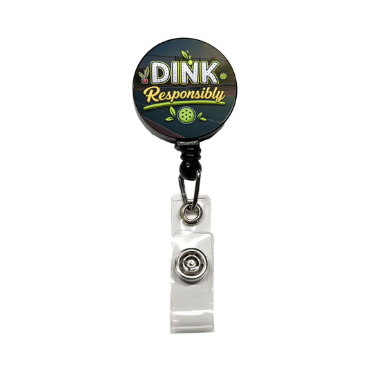 Dink Responsibly Pickleball Funny Saying Retractable ID Key Card Name Tag Badge Holder with Clip