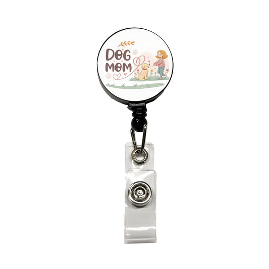 Dog Mom Cartoon Retractable ID Key Card Name Tag Badge Holder with Clip
