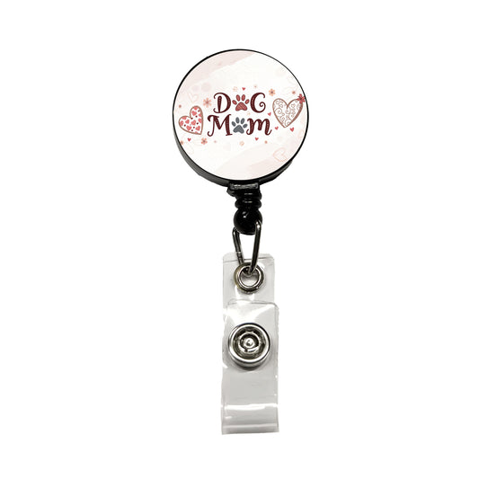 Dog Mom Cute Hearts Retractable ID Key Card Name Tag Badge Holder with Clip