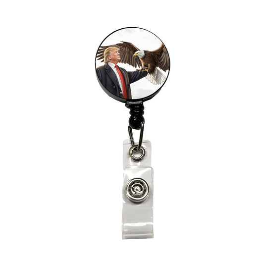 Donald Trump Holding A Bald Eagle Funny Retractable ID Key Card Name Tag Badge Holder with Clip