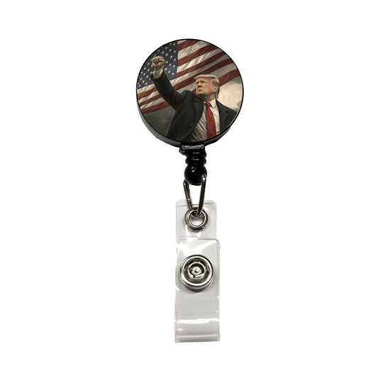 Donald Trump With Fist In The Air Patriotic Fight Retractable ID Key Card Name Tag Badge Holder with Clip