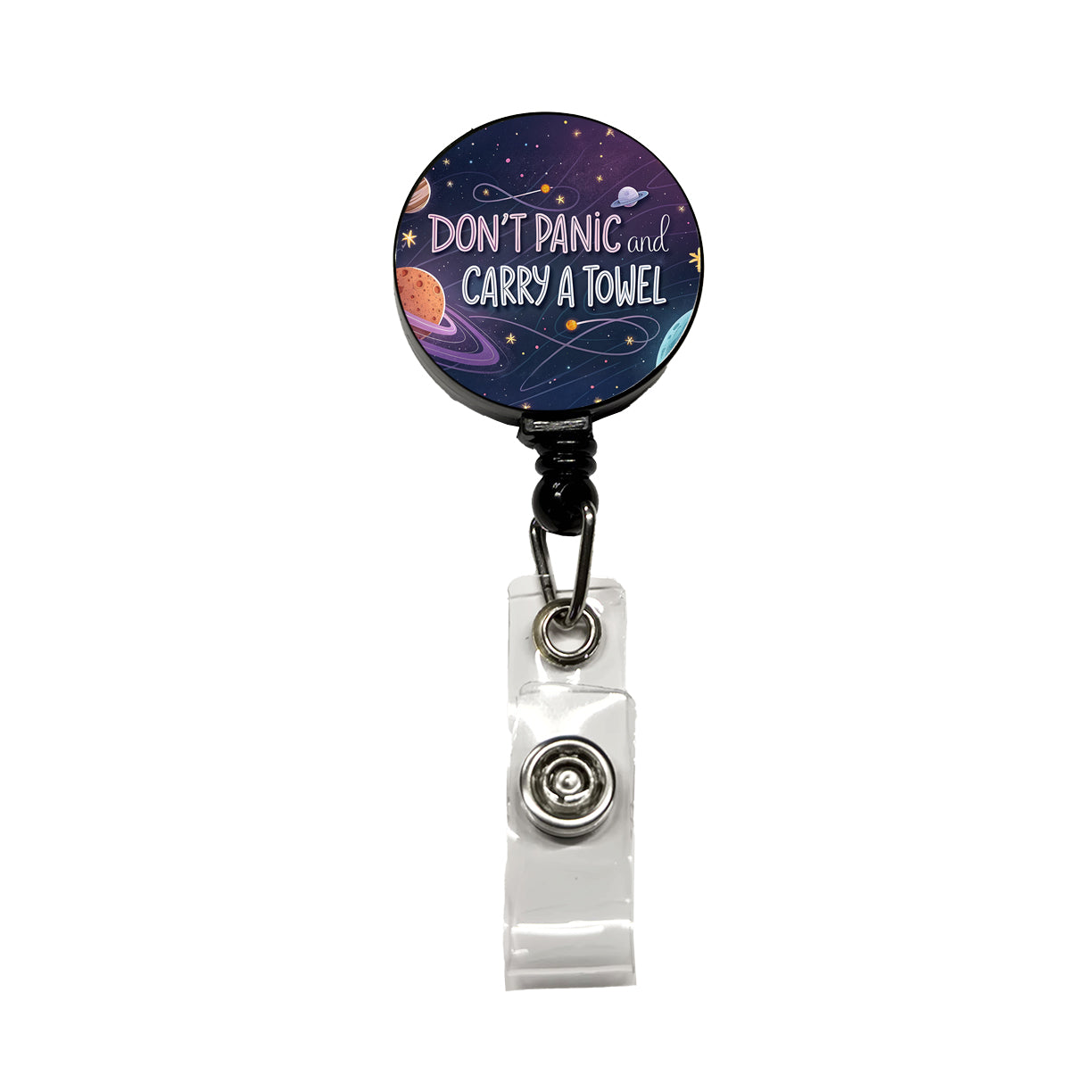 Don't Panic And Carry A Towel Funny Sci-Fi Retractable ID Key Card Name Tag Badge Holder with Clip