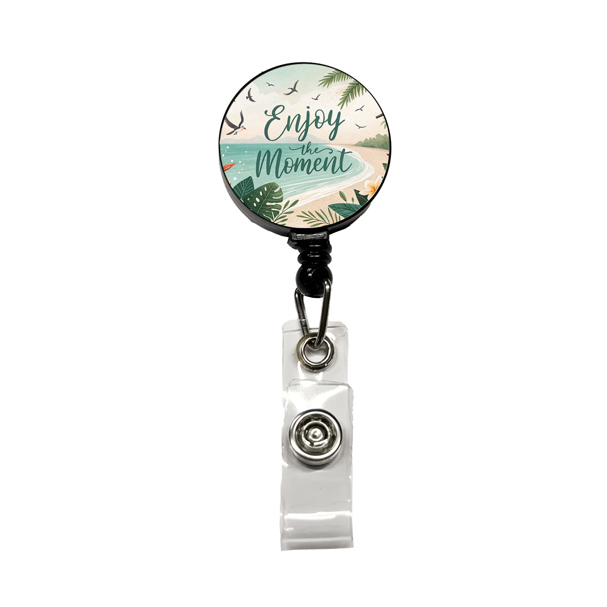 Enjoy The Moment Tropical Beach Inspirational Retractable ID Key Card Name Tag Badge Holder with Clip