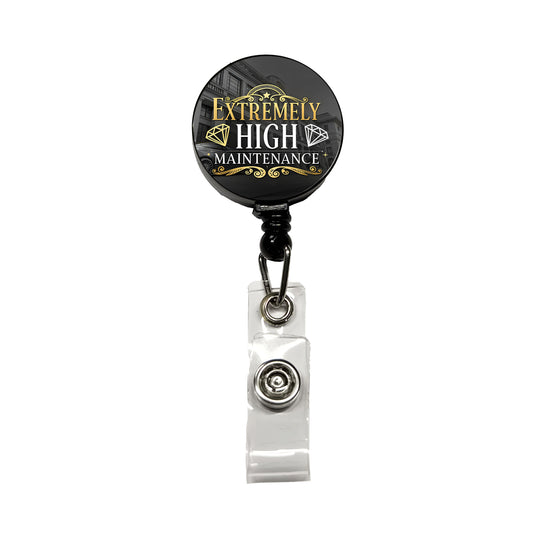 Extremely High Maintenance Funny Gold Diamonds Retractable ID Key Card Name Tag Badge Holder with Clip