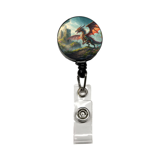 Fantasy Dragon Retro Pulp Magazine Illustration Retractable ID Key Card Name Tag Badge Holder with Clip