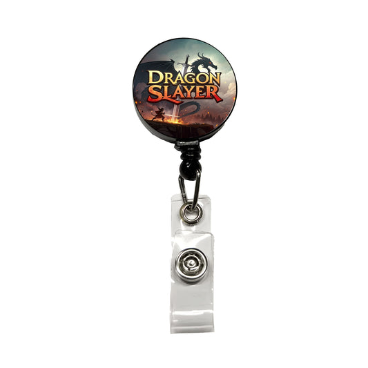 Fantasy Knight Dragon Slayer Illustration Retractable ID Key Card Name Tag Badge Holder with Clip