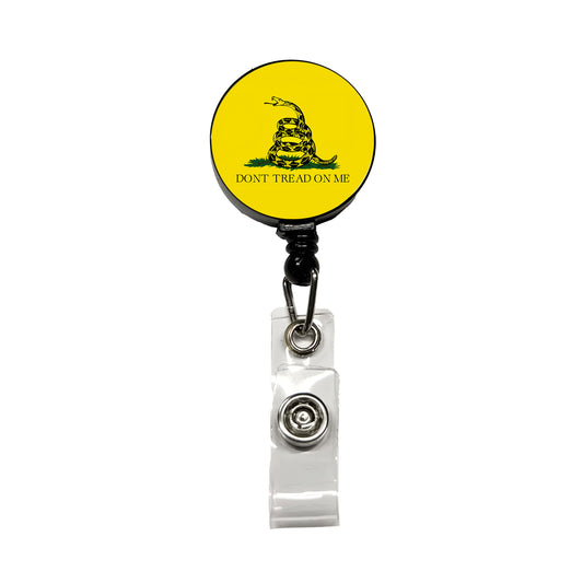 Gadsden Flag Don't Tread On Me Rattlesnake Retractable ID Key Card Name Tag Badge Holder with Clip