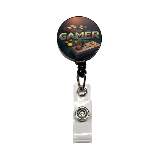 Gamer Retro Pixel Arcade Controller Retractable ID Key Card Name Tag Badge Holder with Clip