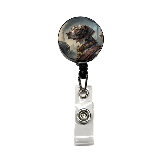 German Shorthaired Pointer Dog Steampunk Retractable ID Key Card Name Tag Badge Holder with Clip