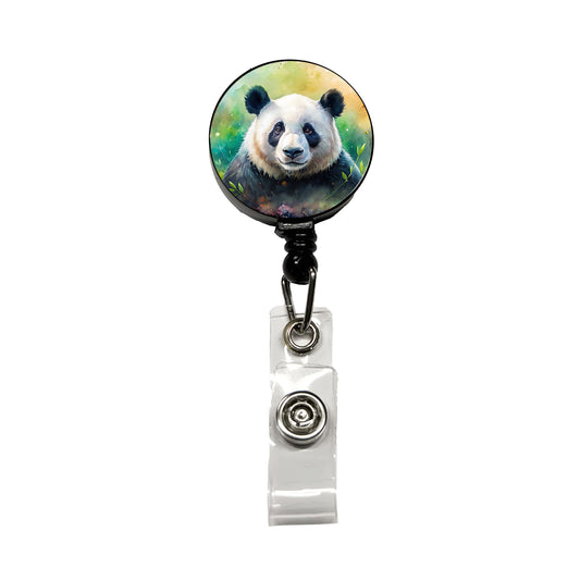 Giant Panda Bear Watercolor Retractable ID Key Card Name Tag Badge Holder with Clip
