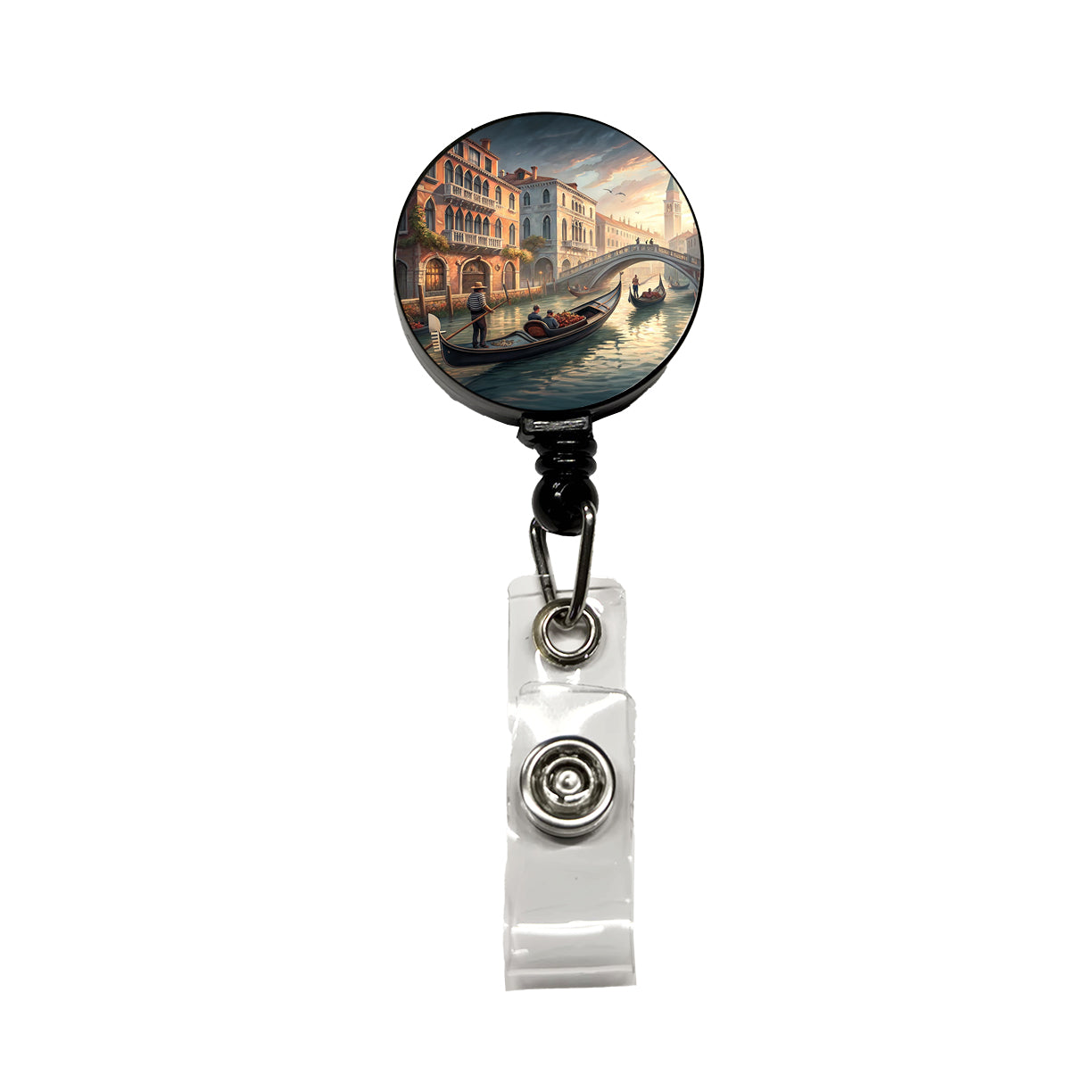 Gondolas on Canal Venice Italy Retractable ID Key Card Name Tag Badge Holder with Clip