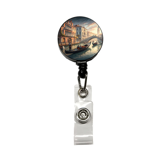 Gondolas on Canal Venice Italy Retractable ID Key Card Name Tag Badge Holder with Clip