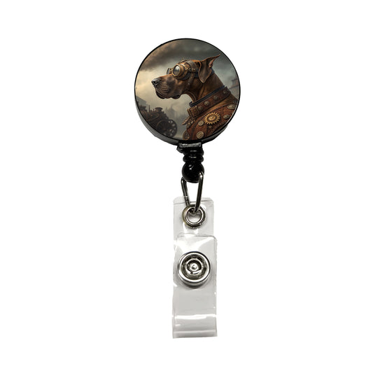 Great Dane Dog Steampunk Retractable ID Key Card Name Tag Badge Holder with Clip