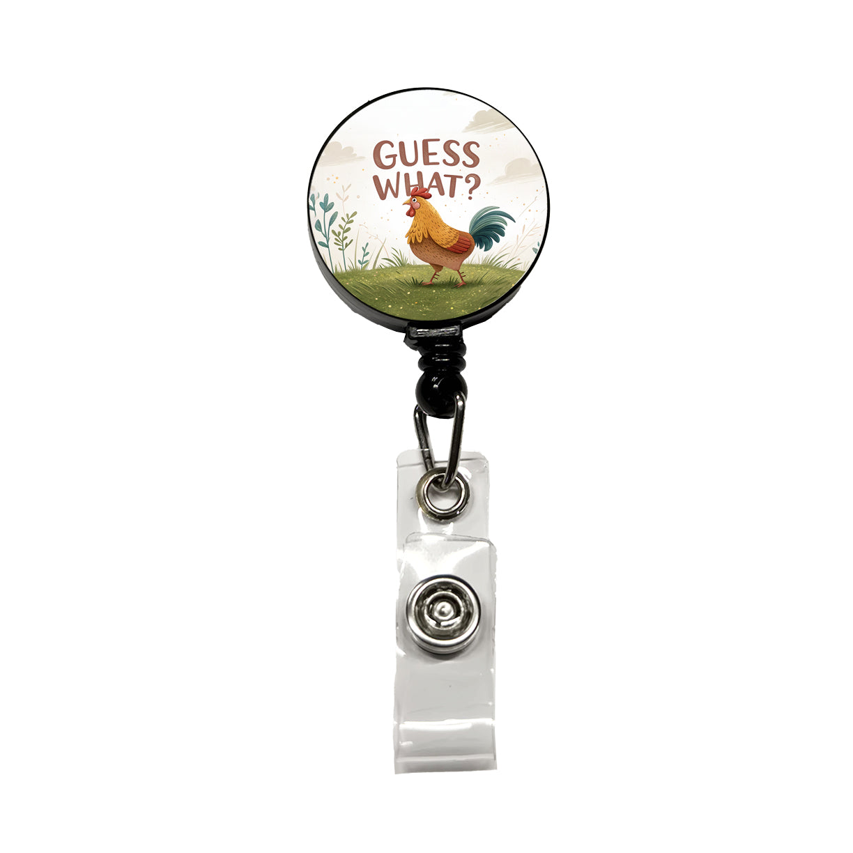 Guess What Chicken Butt Funny Cartoon Retractable ID Key Card Name Tag Badge Holder with Clip