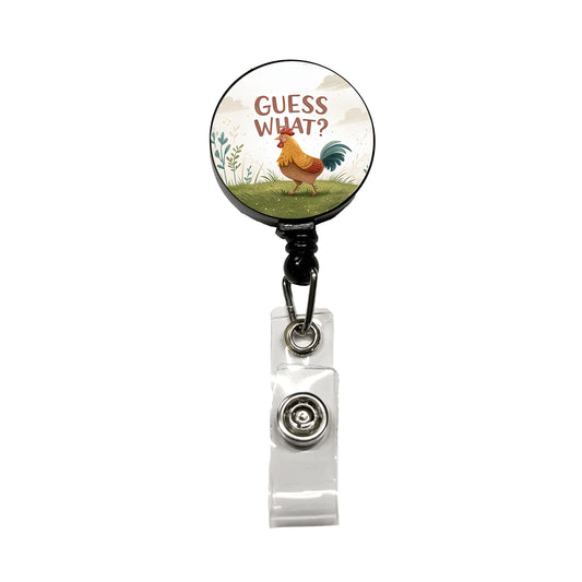 Guess What Chicken Butt Funny Cartoon Retractable ID Key Card Name Tag Badge Holder with Clip