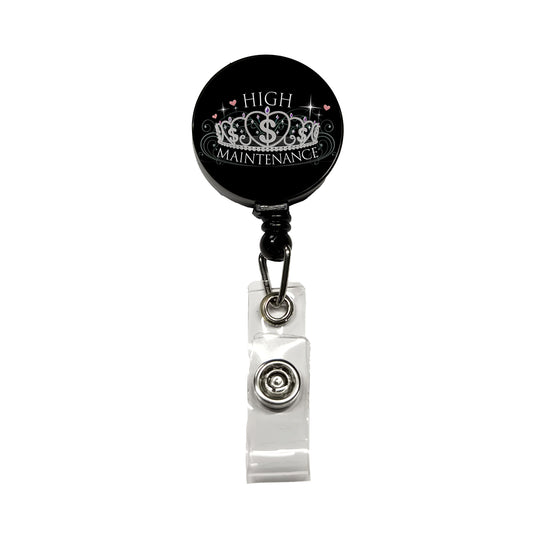 High Maintenance Diamonds Tiara Princess Funny Retractable ID Key Card Name Tag Badge Holder with Clip