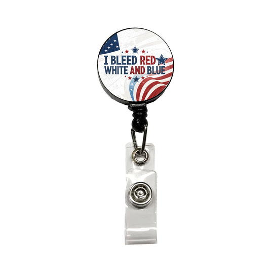 I Bleed Red White And Blue Patriotic American Retractable ID Key Card Name Tag Badge Holder with Clip
