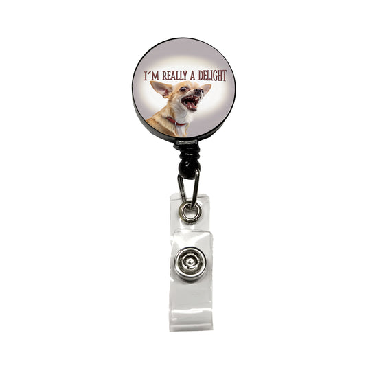 I'm Really a Delight Funny Angry Chihuahua Retractable ID Key Card Name Tag Badge Holder with Clip