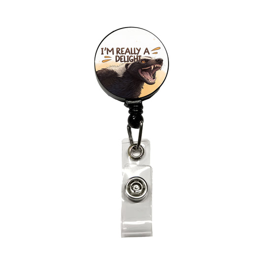 I'm Really a Delight Funny Angry Honey Badger Retractable ID Key Card Name Tag Badge Holder with Clip