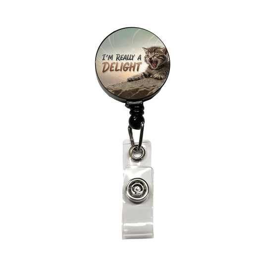 I'm Really a Delight Funny Angry Kitten Retractable ID Key Card Name Tag Badge Holder with Clip