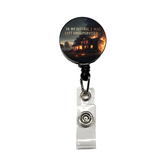 In My Defense I Was Left Unsupervised Funny Retractable ID Key Card Name Tag Badge Holder with Clip