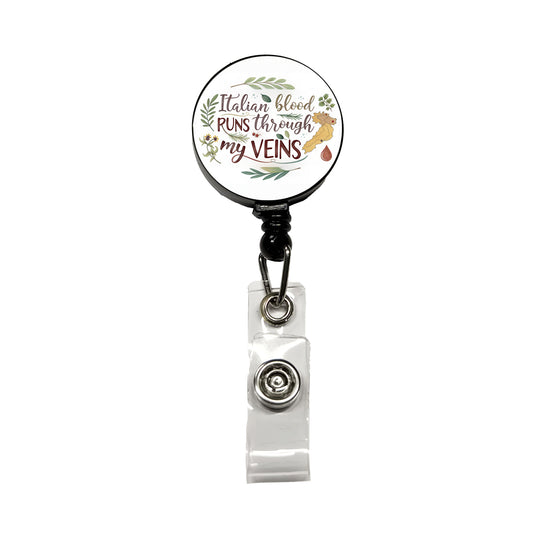 Italian Blood Runs Through My Veins Retractable ID Key Card Name Tag Badge Holder with Clip