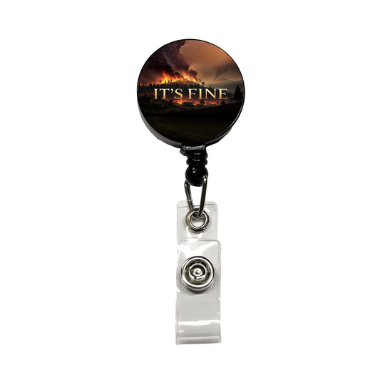 It's Fine Raging Fire Funny Retractable ID Key Card Name Tag Badge Holder with Clip