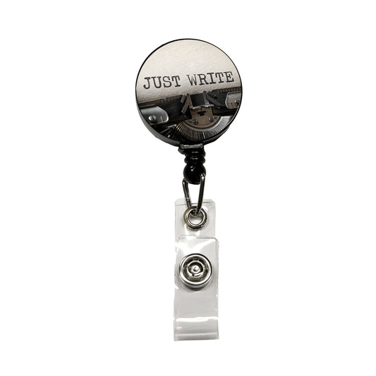 Just Write Retro Typewriter Inspirational Retractable ID Key Card Name Tag Badge Holder with Clip