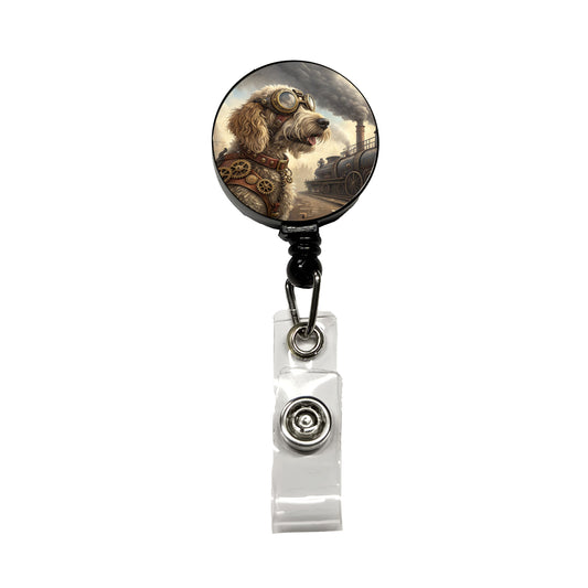 Labradoodle Dog Steampunk Retractable ID Key Card Name Tag Badge Holder with Clip