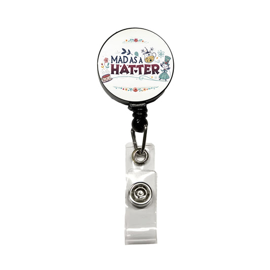 Mad As A Hatter Funny Retractable ID Key Card Name Tag Badge Holder with Clip