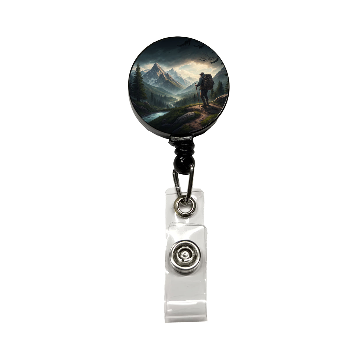 Man Hiking In The Mountains Retractable ID Key Card Name Tag Badge Holder with Clip