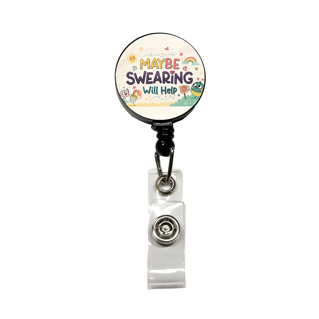 Maybe Swearing Will Help Funny Retractable ID Key Card Name Tag Badge Holder with Clip