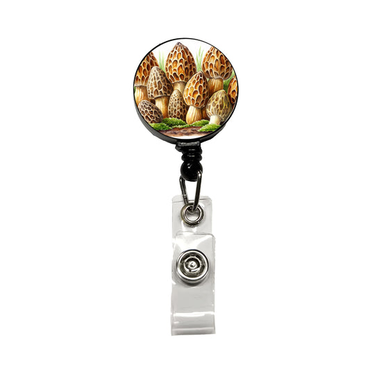 Morel Mushrooms Morchella Watercolor Retractable ID Key Card Name Tag Badge Holder with Clip
