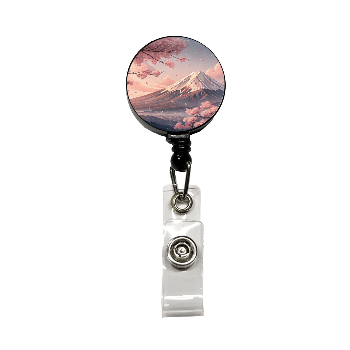 Mount Fuji Blooming Sakura Trees Japanese Illustration Retractable ID Key Card Name Tag Badge Holder with Clip