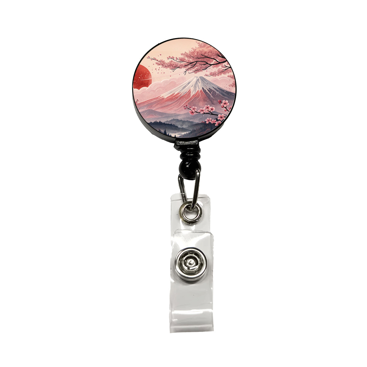 Mount Fuji With Cherry Blossoms Rising Sun Japanese Illustration Retractable ID Key Card Name Tag Badge Holder with Clip
