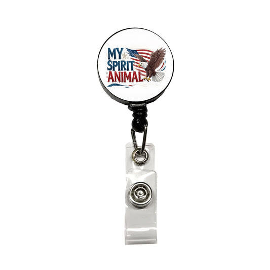 My Spirit Animal Patriotic Bald Eagle Retractable ID Key Card Name Tag Badge Holder with Clip