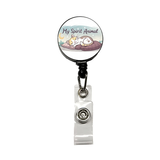 My Spirit Animal Sleeping Cat Funny Retractable ID Key Card Name Tag Badge Holder with Clip