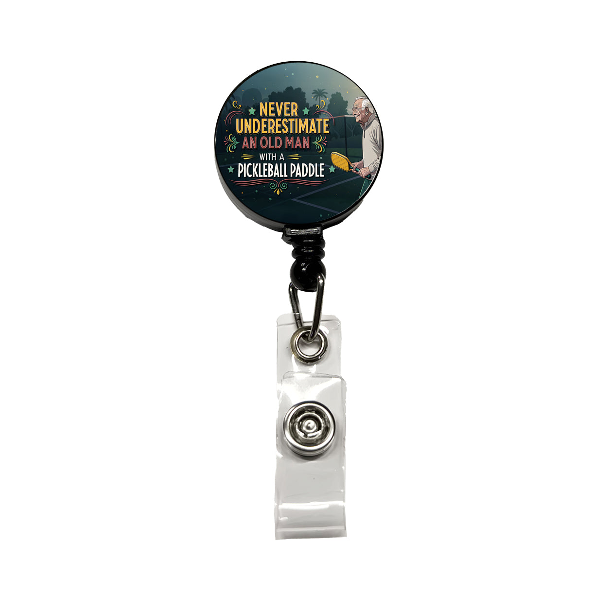 Never Underestimate An Old Man With A Pickleball Paddle Funny Retractable ID Key Card Name Tag Badge Holder with Clip