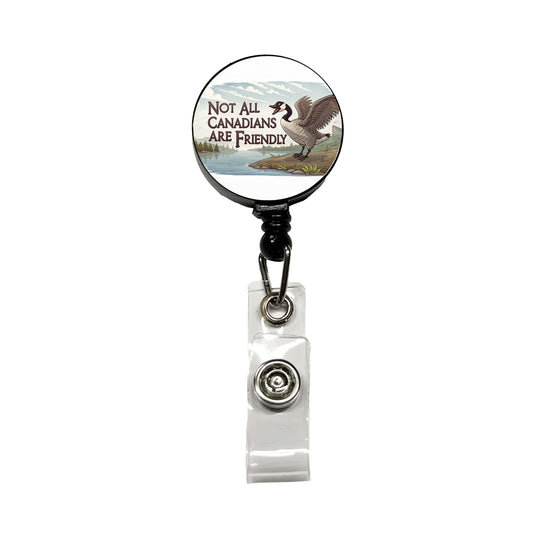 Not All Canadians Are Friendly Angry Canada Goose Funny Retractable ID Key Card Name Tag Badge Holder with Clip