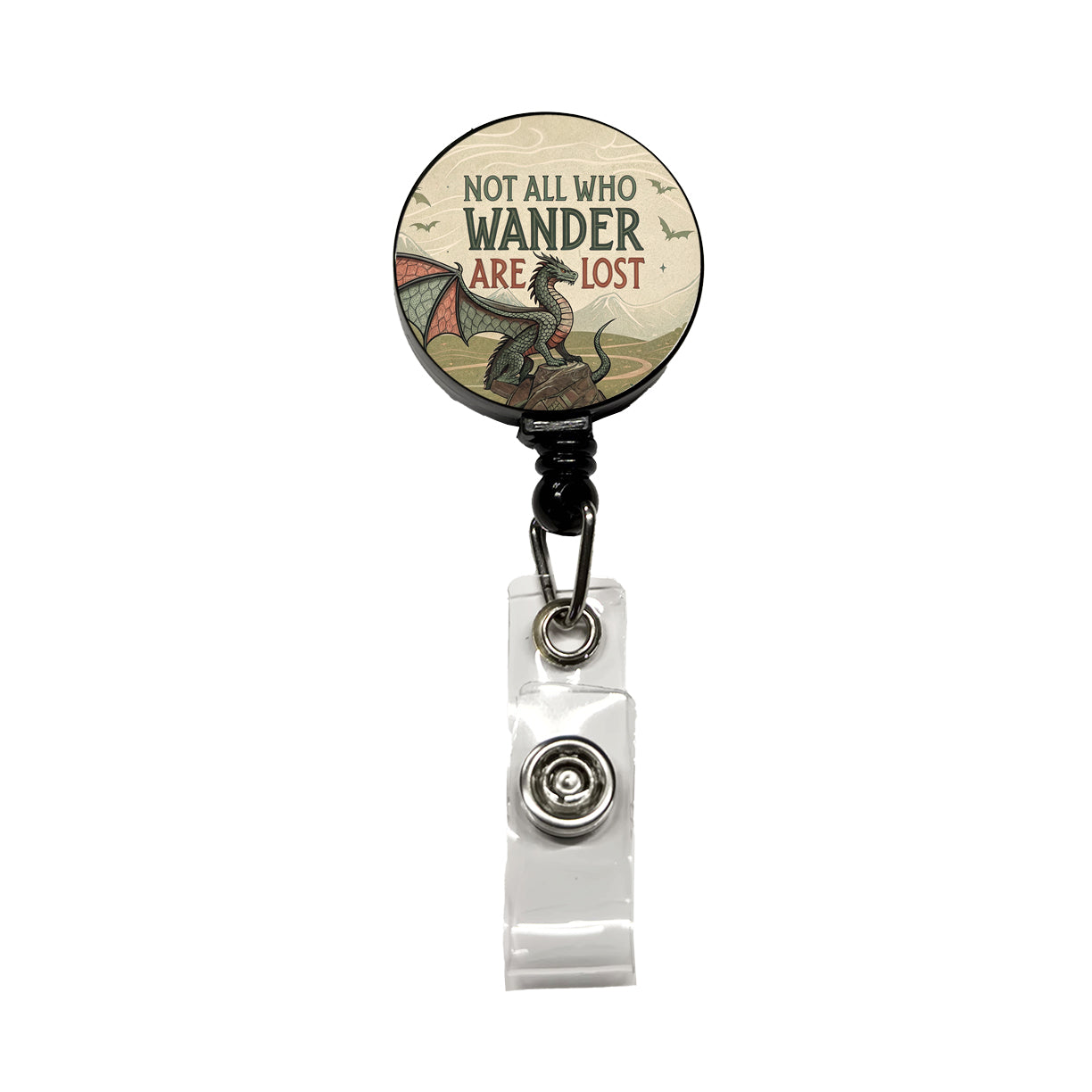 Not All Who Wander Are Lost Vintage Fantasy Illustration Retractable ID Key Card Name Tag Badge Holder with Clip
