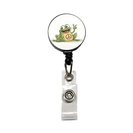 Peace Sign Frog Cartoon Retractable ID Key Card Name Tag Badge Holder with Clip