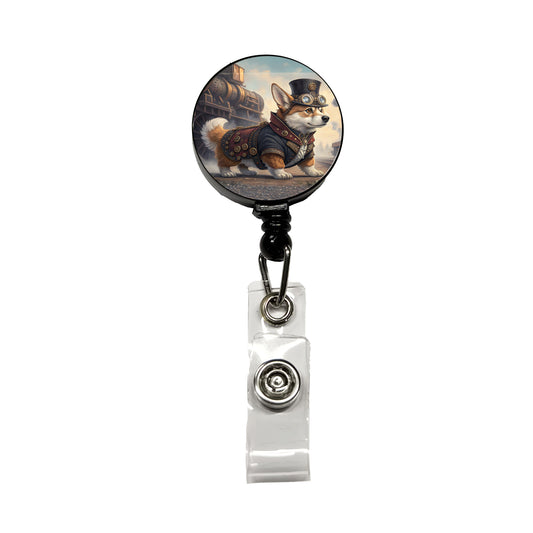 Pembroke Welsh Corgi Dog Steampunk Retractable ID Key Card Name Tag Badge Holder with Clip