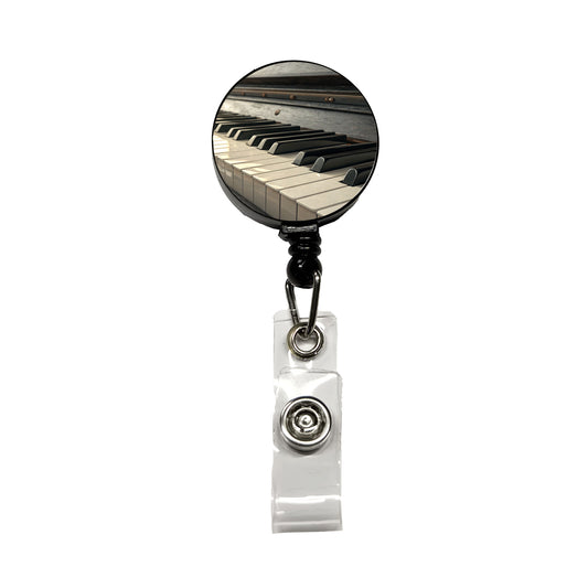 Piano Keys Close-up Retractable ID Key Card Name Tag Badge Holder with Clip