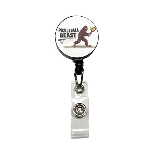 Pickleball Beast Funny Bigfoot Holding Paddle Retractable ID Key Card Name Tag Badge Holder with Clip