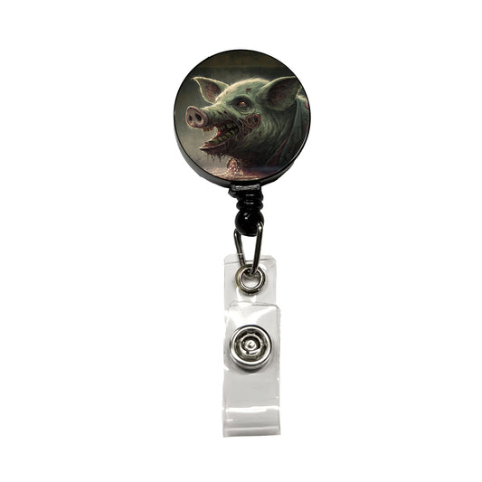 Pig Zombie Creepy Scary Halloween Retractable ID Key Card Name Tag Badge Holder with Clip