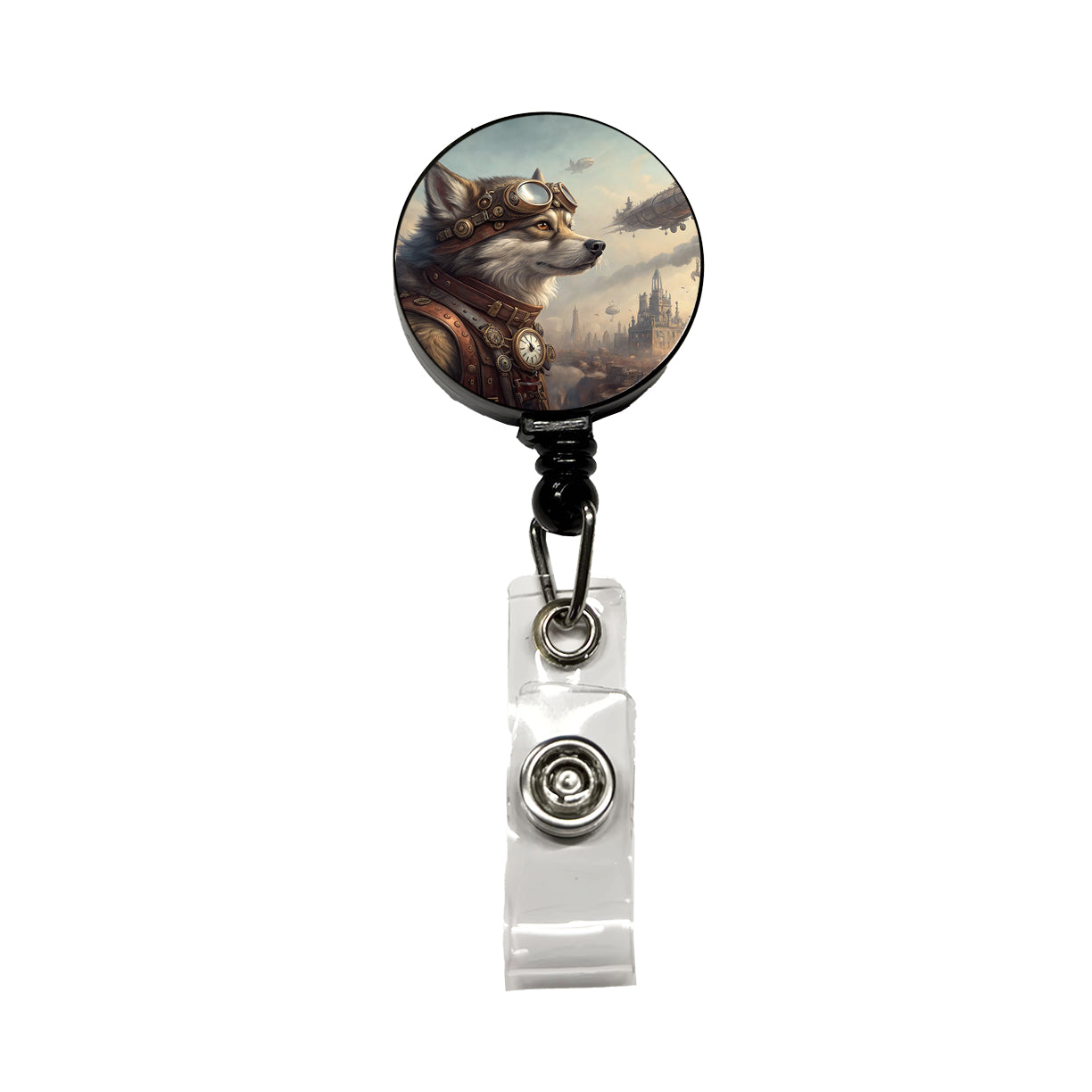 Pomsky Dog Steampunk Retractable ID Key Card Name Tag Badge Holder with Clip