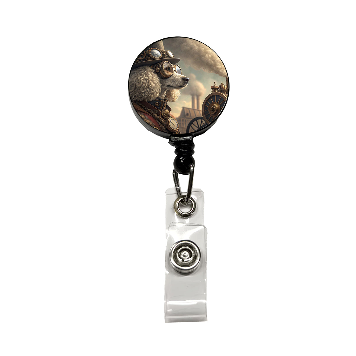 Poodle Dog Steampunk Retractable ID Key Card Name Tag Badge Holder with Clip
