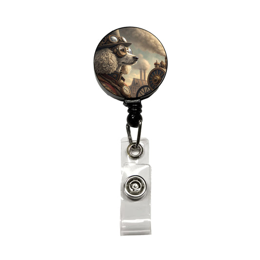 Poodle Dog Steampunk Retractable ID Key Card Name Tag Badge Holder with Clip